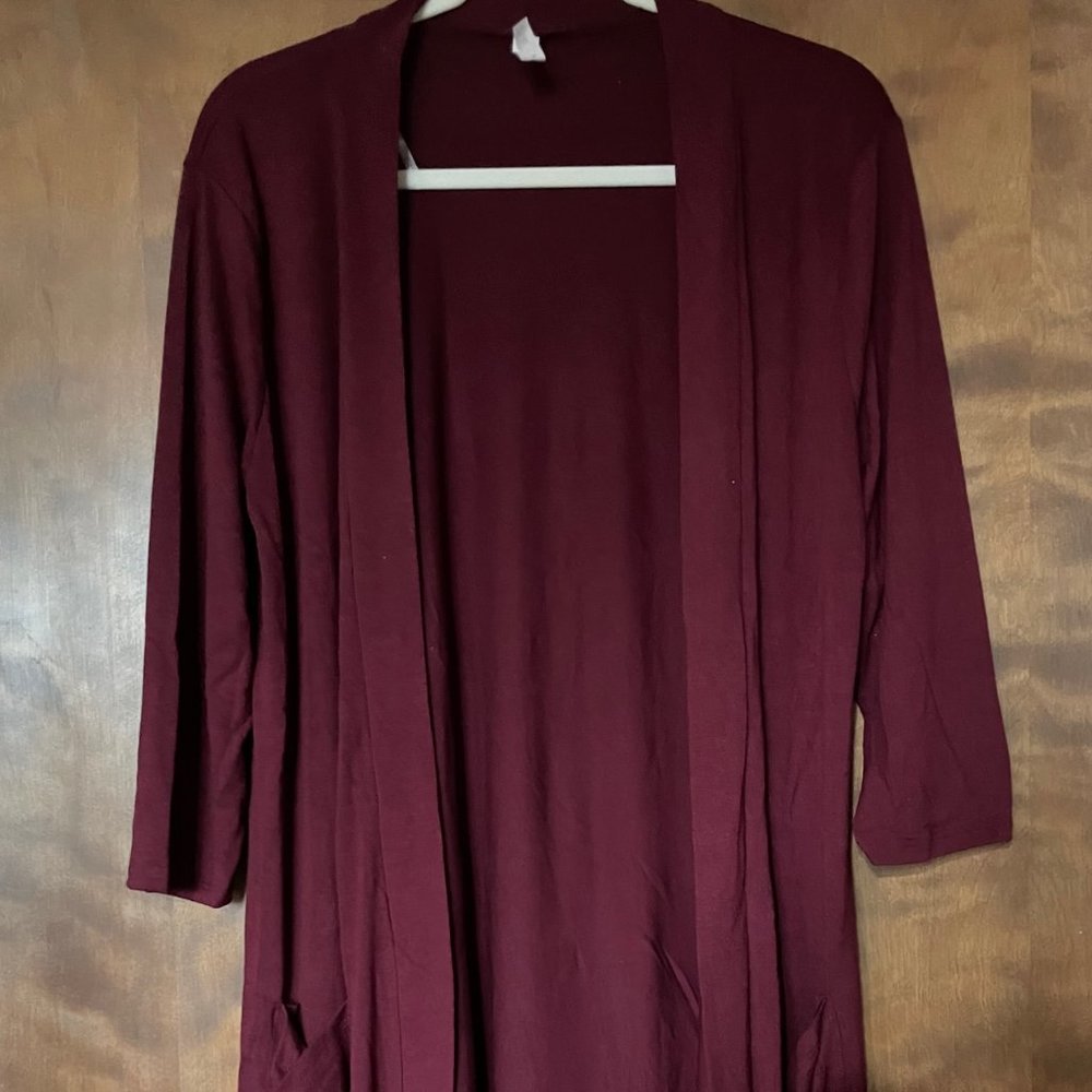 Open Long Cardigan, Burgundy